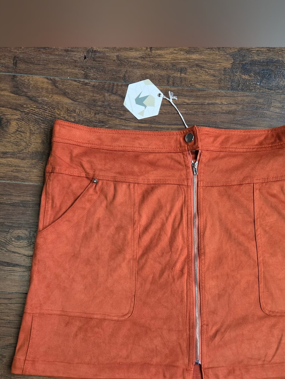 Paper Crane Rust Orange Front-Zip Mini Skirt